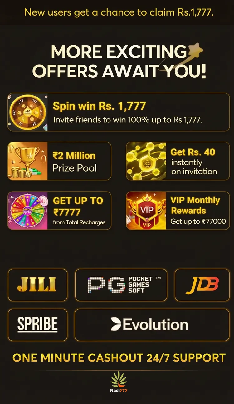 Nadi777 offers – spin win Rs.1777, Rs.2 million prize pool, VIP monthly rewards